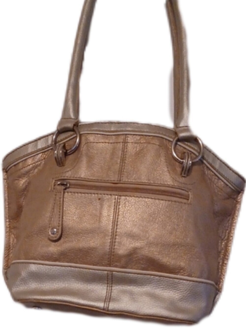 > Tignanello Leather Metallic Gold Tote Bag with Top Handles
